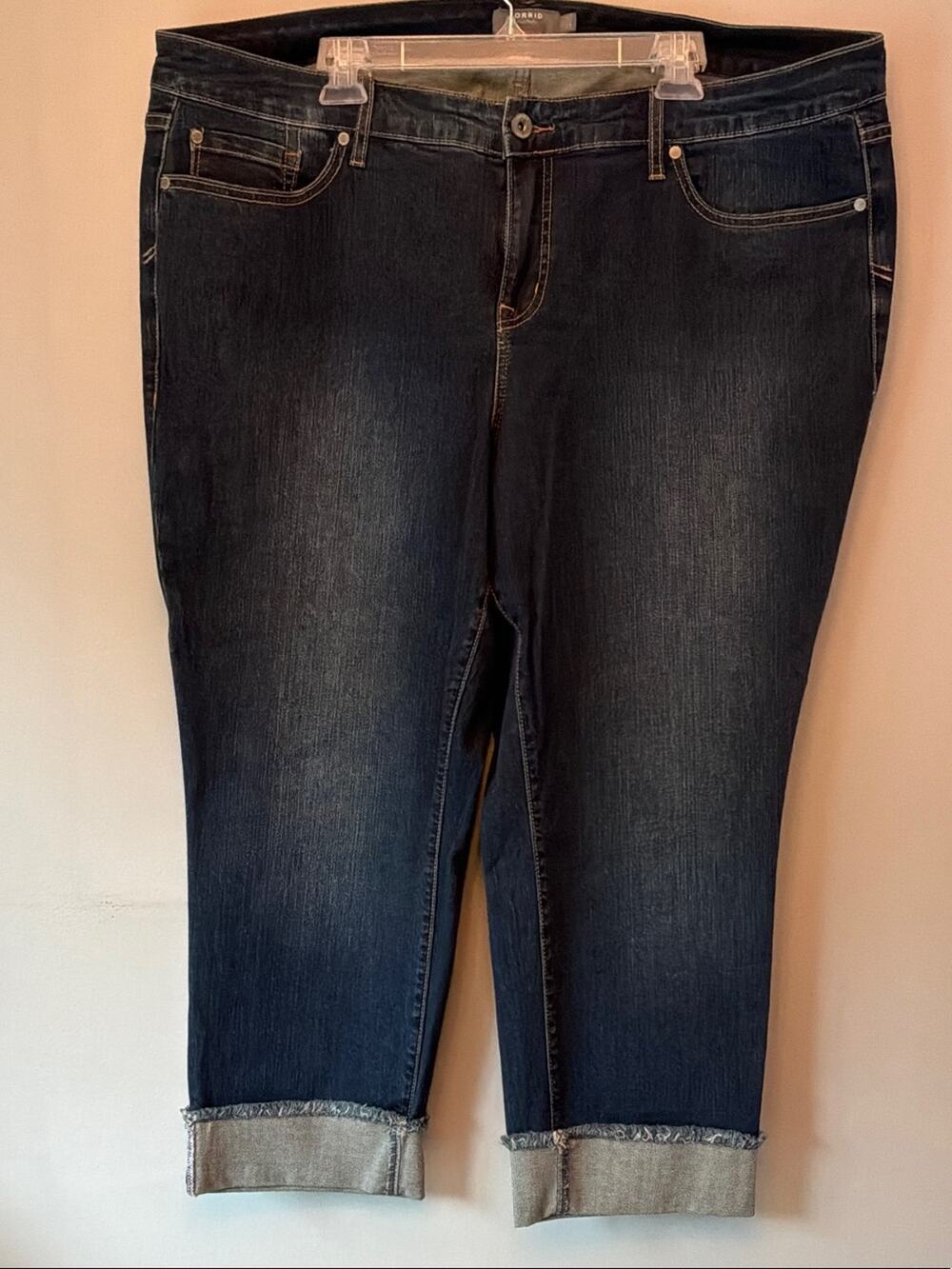 Torrid Dark Indigo Boyfriend Crop Vintage Stretch Jeans Rolled Cuff Plus Size 22